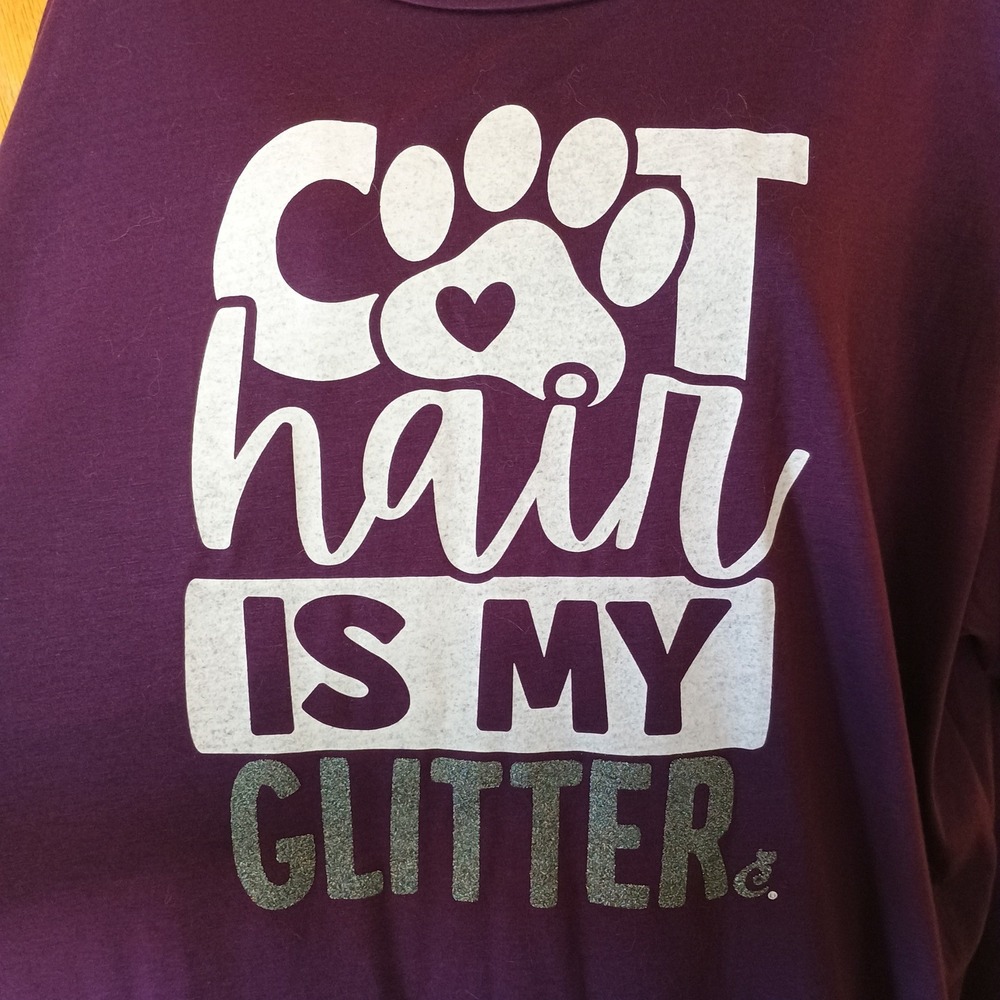Cat Lady Box Purple Cat Hair Is My Glitter Graphic Short Sleeve T-shirt 3XL